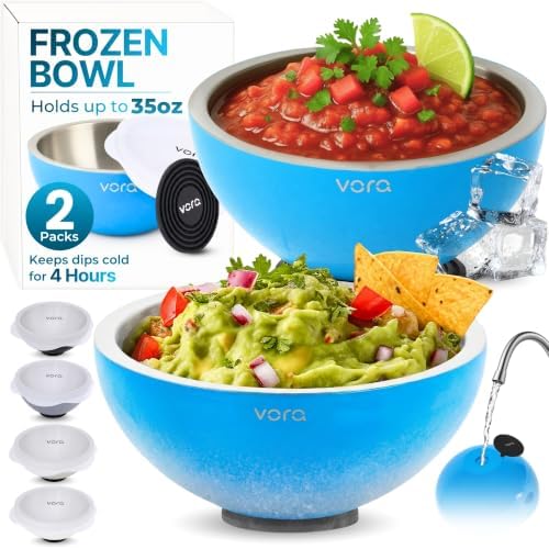 35oz Blue Stainless Steel Dip Chiller Bowl with Lid (2 Pack) by VORA