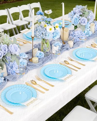 YOUBET 175PCS Light Blue Scalloped Plastic Plates for Party Wedding - Image 3
