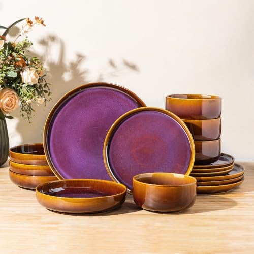 TheTerra Ceramic Dinnerware Set for 4, 16-Piece Plates and Bowls Set by TheTerra