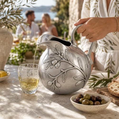 Arthur Court Aluminum Olive Branch Tuscan Pattern Serving Pitcher 100oz for Water and Juice - 9 Inch Tall - Image 4