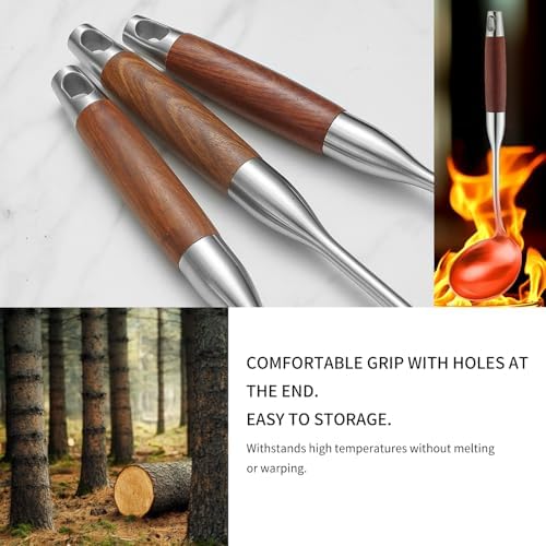 Izurok 18/10 Stainless Steel Kitchen Utensils Set,6 Piece Cooking Utensils With Wood Handle,Heat Resistant Kitchen Tool Set With Spatula, Spoon, Ladle, Skimmer, Slotted Spoon, Pasta - Image 5
