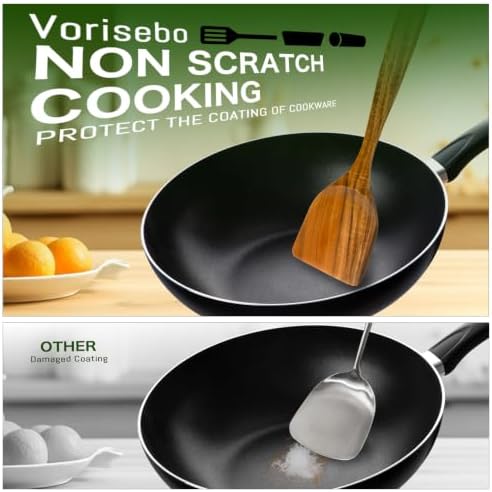 9 Pcs Teak Wooden Utensils Set, Wooden Spoons for Cooking - Image 3