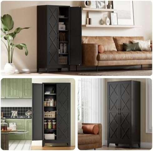 COFaR Metal Kitchen Cabinet, Pantry Storage Cabinets, 71" H Tall Black ﻿ - Image 4