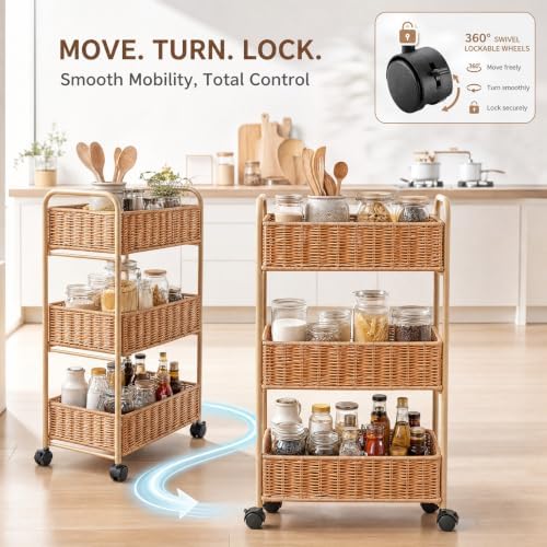 FOCHIER F Utility Slim Storage Cart,3-Tier Rolling Kitchen Office Laundry Room Cart with Wheels,Mobile Shelving Unit Organizer for Living Room,Bathroom, Baby Diaper,Art,Dining Room Narrow Places - Image 4
