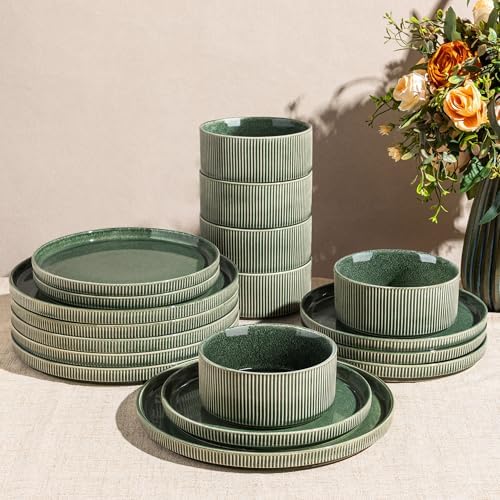 GBHOME Stoneware Dinnerware Sets for 6,18-Piece Plates and Bowls Set by GBhome