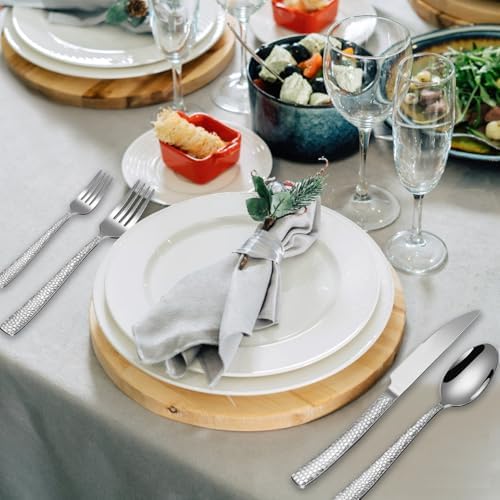 Hammered Silverware Set With Gift Box For 8 Cutlery Set Utensils Stainless Steel Flatware 40 Pieces MIKIWAY Luxury Kitchen Tableware Set For Gifts Festive, Dishwasher Safe, Mirror Polishing - Image 6