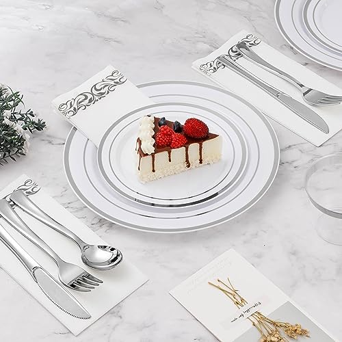 BESTVIP 350 PCS Disposable Silver Plates and Silverware Set for 50 Guests - Image 3