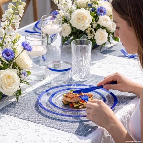 I00000 700Pcs Dark Blue Plastic Dinnerware Set,Clear Plates for 100 Guests - Image 4