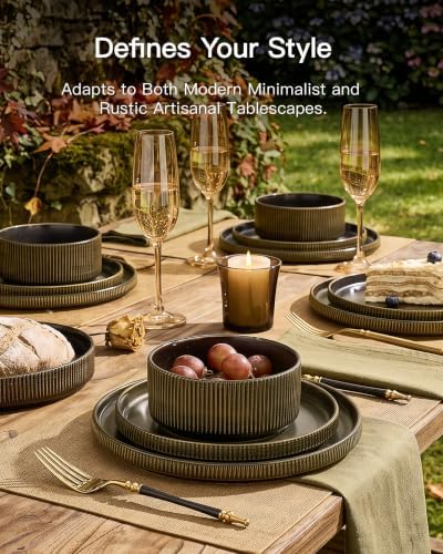 Dinnerware Set for 4, Reactive Glaze Plates and Bowls Sets - Image 2