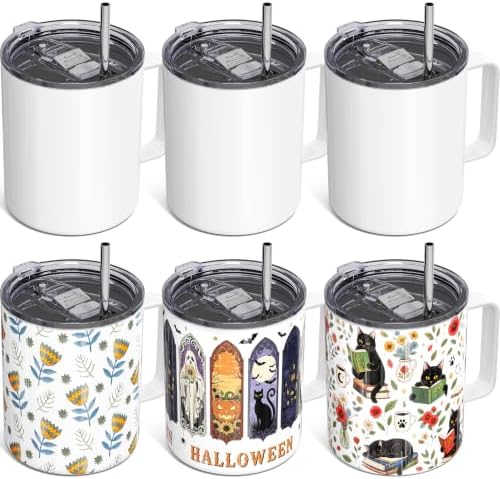 6 Pack 12oz Sublimation Tumbler Blanks with Handle, Insulated Mugs by avodvo