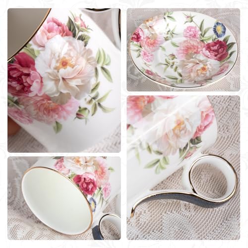 KAMMAK Tea Cups and Saucers Set of 2, Porcelain Coffee Cups, JBE014 - Image 6