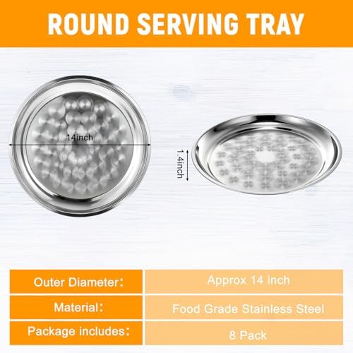 8 Pack Stainless Steel Round Silver Serving Tray Bulk, 14 Inch - Image 2