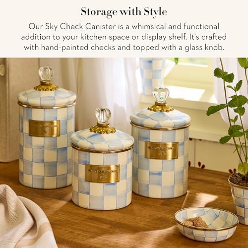 MACKENZIE-CHILDS Enamel Canister, Medium, Light-Blue-and-White Sky Check - Image 2