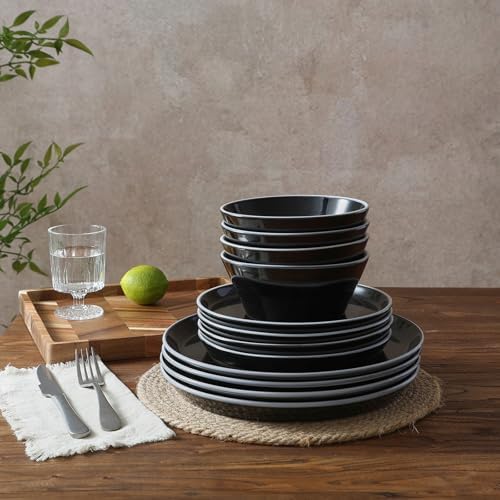 Famiware Saturn Dinnerware Sets, Ceramic Plates and Bowls for 4 with Trim - Image 5
