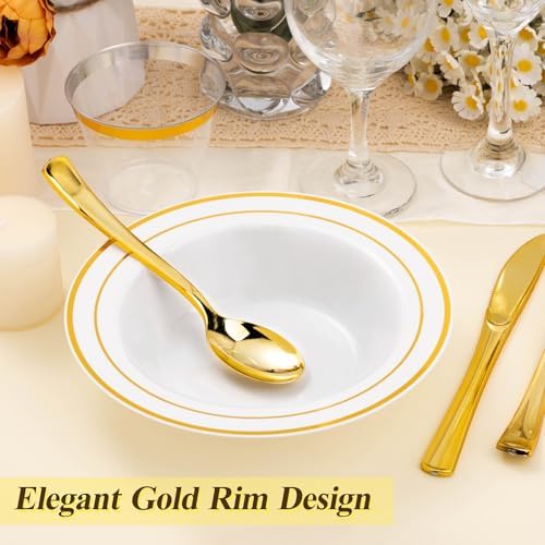 BESTSTAR 200 Pack Disposable Soup Bowls with Gold Rim - Image 5