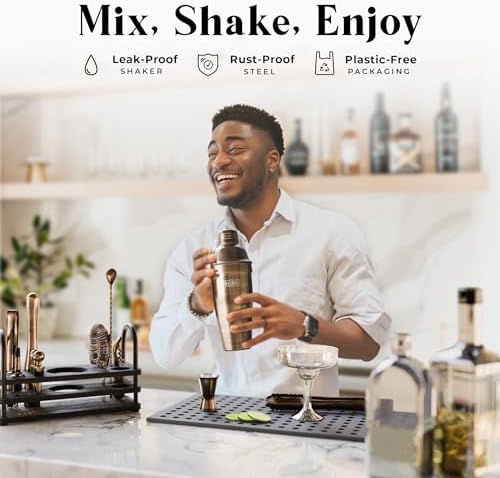 BARE BARREL® Mixology Bartender Kit Bar Set | 14-Piece Cocktail Shaker Set | Martini Barware Mixing Tools for Home Bartending | 35 Recipe Cards | Gift Set (24oz Cobbler Shaker, Brass/Black) - Image 3
