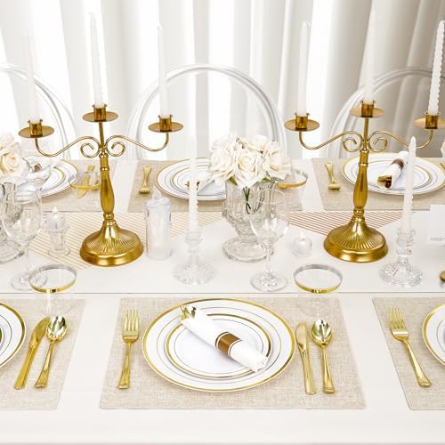 700 PCS Gold Plastic Dinnerware Set for 100 Guests, 200 DisposablePlates for Party, 100 Pre Rolled Napkins with Gold Silverware, 100 Cups - Image 6