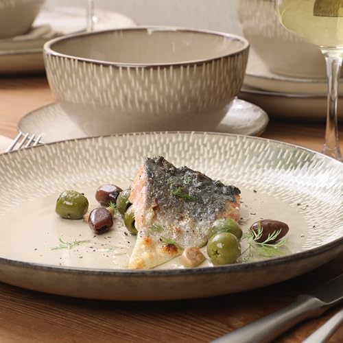 Gibson Elite Jasper 16 Piece Plates and Bowls Reactive Glaze Dishes Stoneware Ceramic Dinnerware Set - Service for 4 - Taupe - Image 3