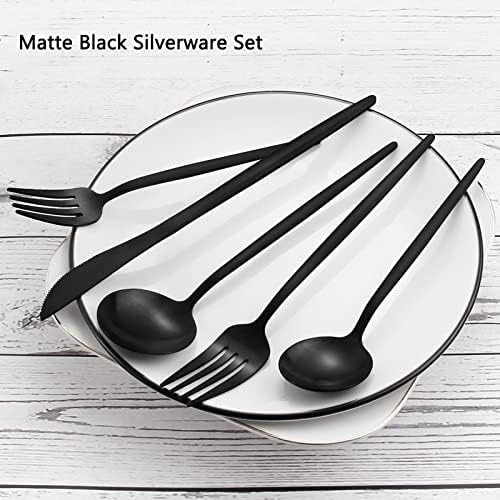 Matte Black Silverware Set, VANVRO 20-Piece Stainless Steel Flatware Set, Satin Finish tableware Cutlery Set, Service for 4, Home and Restaurant, Dishwasher Safe - Image 3