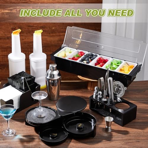 Mifoci 23 Pcs Bartender Supplies Kit Garnish Tray for Bartenders with Bar Caddy 3 Tier Salt Rimmer 13 Pcs Cocktail Shaker Set and Bar Accessory for Christmas Bartender Gifts Beginners(6 Compartments) - Image 6