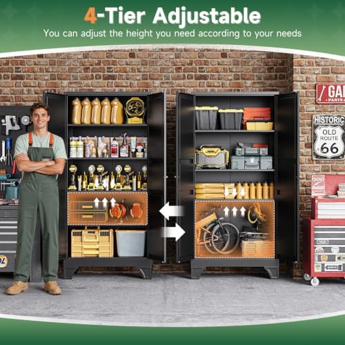 Letaya Metal Garage Storage Cabinet with Wheels,Large Black Kitchen Pantry - Image 6