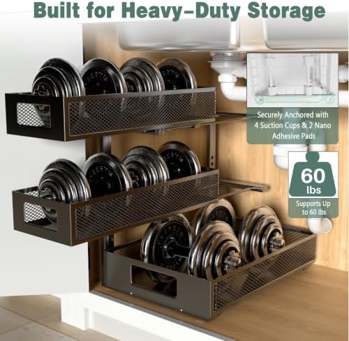 Under Sink Organizer, 3-Tier Height Adjustable Pull Out Cabinet Organizer - Image 6