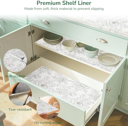 Floral Drawer and Shelf Liner for Kitchen Cabinet Non-Slip 11.8In x 20FT - Image 6