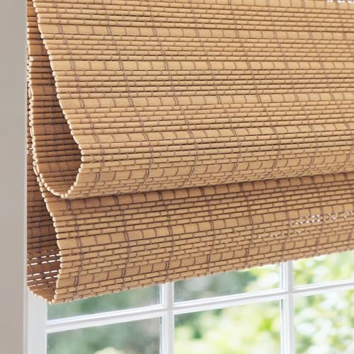 Cordless Bamboo Roman Shades for Windows, Blackout Light Filtering Woven Wood Blinds with 6" Valance, Custom Natural Roman Blinds for Indoor Windows, Doors, Kitchens, Bathroom, Sun Kissed Taffy by AimnidBlinds