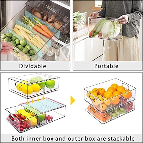 4 pack Stackable Refrigerator Organizer Bins Pull-Out Drawers for Fruit and Veggies Storage Organizer for Fridge Clear Drawer Containers with Handle Divided Organization for Produce Saver - Image 4