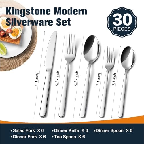 30-Piece Forged Silverware Set for 6, 18/10 Stainless Steel Mirror Finish - Image 2