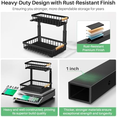 Kitstorack Under Sink Organizer, 2 Tier Under the Sink Storage, Slide out Pull out Cabinet Organizer Shelf, Metal Sliding Drawer for Kitchen Bathroom Pantry Closet Organization Rack, Black, 1 Pack - Image 5