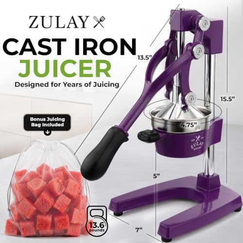 Zulay Kitchen Cast Iron Juicer, Orange Manual Juicer, Citrus Press, Plum - Image 2