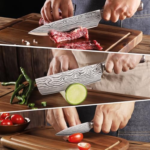 Sunnecko Kitchen Knife Set 3 Piece Chef Knife Set Professional High Carbon Stainless Steel, Sharp Kitchen Knives with Wooden Handle - Image 6