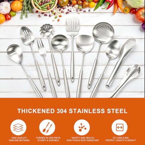 Metal Cooking Utensils Set 304 Stainless Steel Cooking Utensils with Holder - Image 5