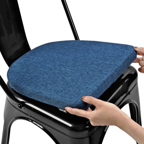 BUYUE Friendly Woven Fabric 14x14 Magnetic Cushion for Metal Chair 1 Piece, Enhanced Anti-Slip Seat Pad for Dining Kitchen Café Stackable Chair (U-Shape, Dark Blue, 1 Count) by BUYUE