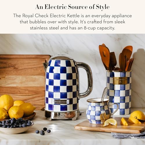 MACKENZIE-CHILDS Electric Kettle, 8 Cups, Blue-and-White Royal Check - Image 2