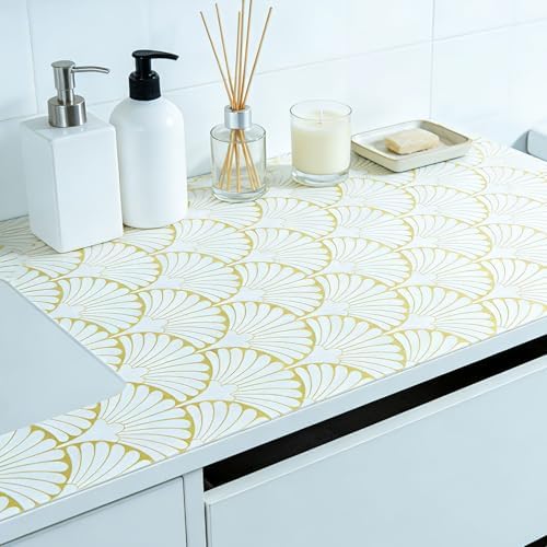 Shelf Liners Non Adhesive Gold Background White Fan-Shaped Pattern - Image 7