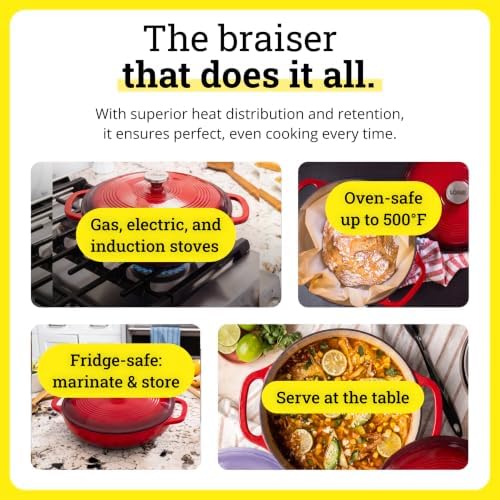 Lodge Essential Enamel Cast Iron Braiser, 3.6 Quart, Island Spice Red - Image 5