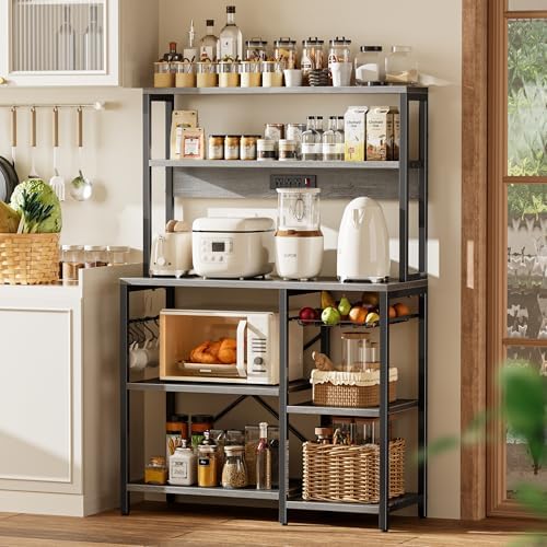 SUPERJARE Bakers Rack with Power Outlet, 35.4 Inches Coffee Bar with Basket - Image 2