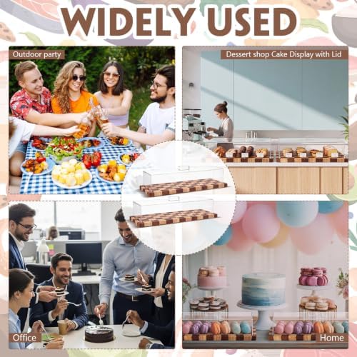 Mifoci 3 Pack Acacia Wood Checkerboard Cake Stand Serving Tray with Acrylic Lid, 15 x 6 x 4 Inches Charcuterie Table Display Set, Dessert Serving Tray Set for Bakery, Buffet, Home Party & Restaurant - Image 6