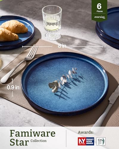 famiware Star 10/8 inches Salad Plates Set for 6, Nebulas Blue - Image 3