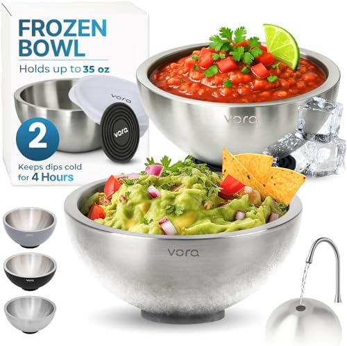 35oz Stainless Steel Dip Chiller Bowl with Lid (2 Pack) by VORA