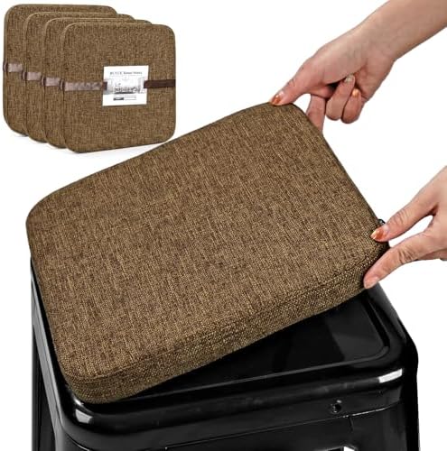 BUYUE Friendly Woven Fabric Magnetic Bar Stool Cushions Set of 4, Enhanced Anti-Slip Breathable Small Chair Seat Pads for Café Bistro Stackable Metal Stools (Square, Brown, 4 Counts) by BUYUE