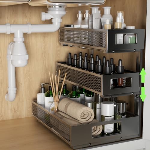 Under Sink Organizer, 3-Tier Height Adjustable Pull Out Cabinet Organizer by Unknown