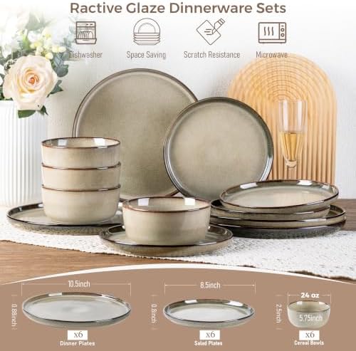 GBHOME Dinnerware Sets for 6, 18 Pieces Ceramic Plates and Bowls Set - Image 3