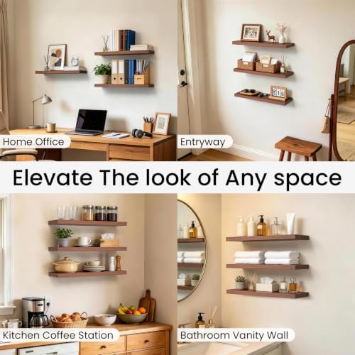 BAYKA Walnut-Like Floating Shelves 22.5in, 3Pack, Wall Mounted Wall Decor - Image 6