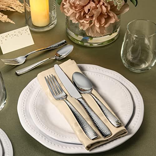 Hudson Essentials 40-Piece Hammered Silverware Set, 18/10 Stainless Steel - Image 3