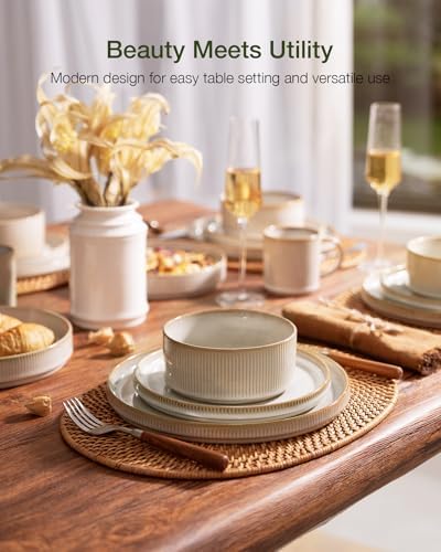Famiware Star Plates and Bowls Sets, 18pc Modern Stoneware Dinnerware for 6 - Image 2