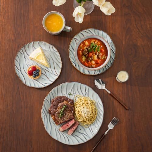 Ceramic Dinnerware Sets for 6, 24 pcs Plates and Bowls Sets, Reactive Glaze Ceramic Dish Set, Scratch Resistant, Microwave & Dishwasher Safe, Highly Chip and Crack Resistant Dishware sets, Misty Gray - Image 6