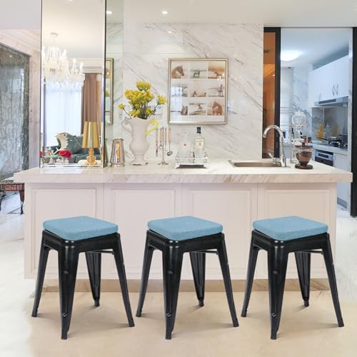 BUYUE Friendly Woven Fabric Magnetic Bar Stool Cushion 1 Piece, Enhanced Anti-Slip Breathable Small Chair Seat Pad for Café Bistro Stackable Metal Stool (Square, Light Blue, 1) - Image 3